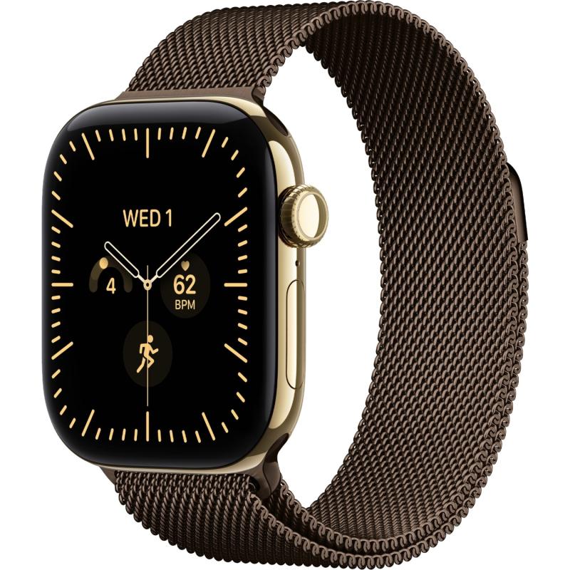 Apple Watch S12 46 mm Radiant Gold Titanium Case with Dark Bronze Milanese Loop