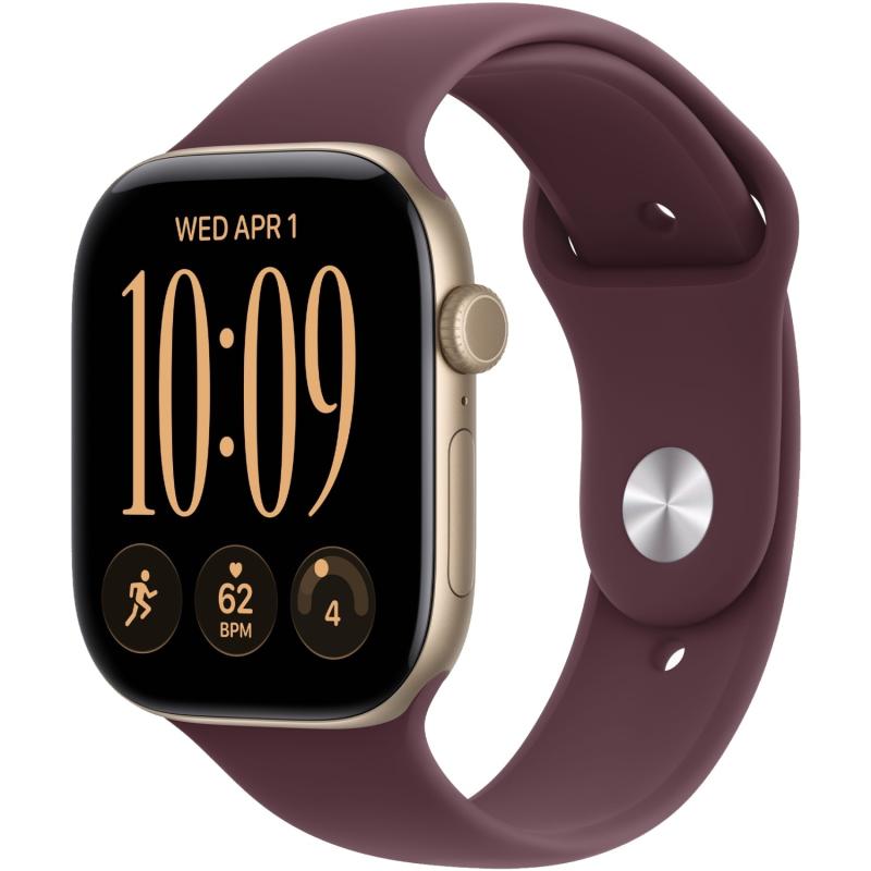 Apple Watch Series 12 46 mm Light Gold Case with Burgundy Sport Band S/M