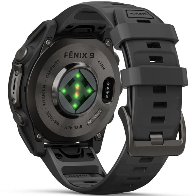 Смарт-часы Garmin Fenix 9 47 mm Amoled Carbon Gray DLC Titanium with Black Silicone Band