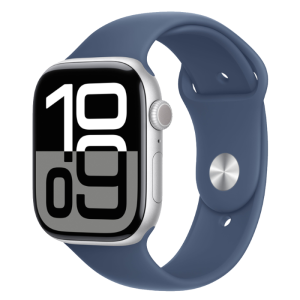 Часы Apple Watch Series 10 GPS, 42mm Silver Aluminum Case with Denim Sport Band – S/M, фото №1